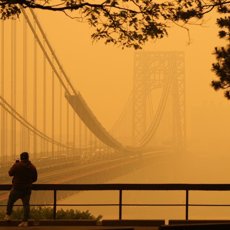 Orange haze at the George Washington Bridge from Fort Lee, N.J.