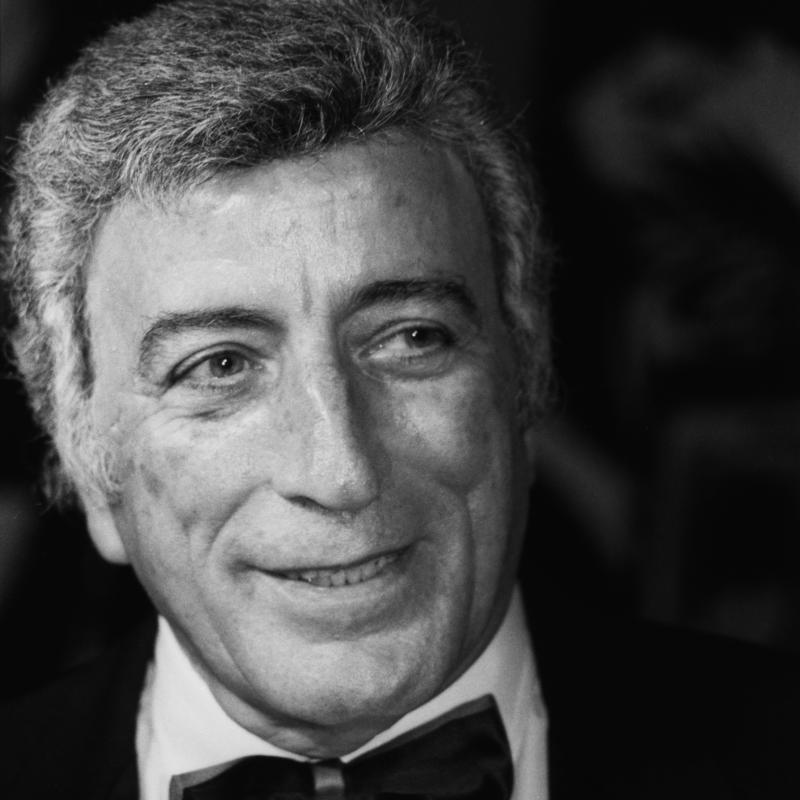 Black and white photography of Tony Bennett in a tux