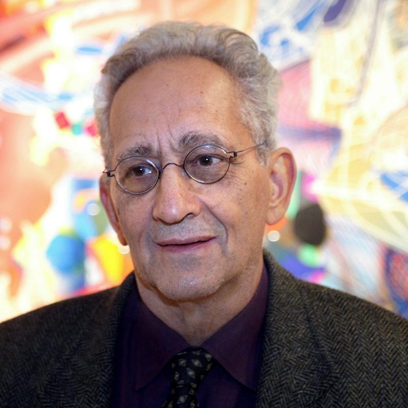 merican artist Frank Stella attends the opening of an exhibition of his own paintings at Terminus Gallery
